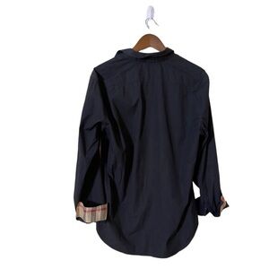 Burberry Brit black long sleeve button down Men shirt. Plaid flip cuff stretch.